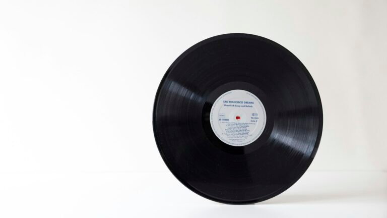 Disque vinyle noir sur fond blanc
